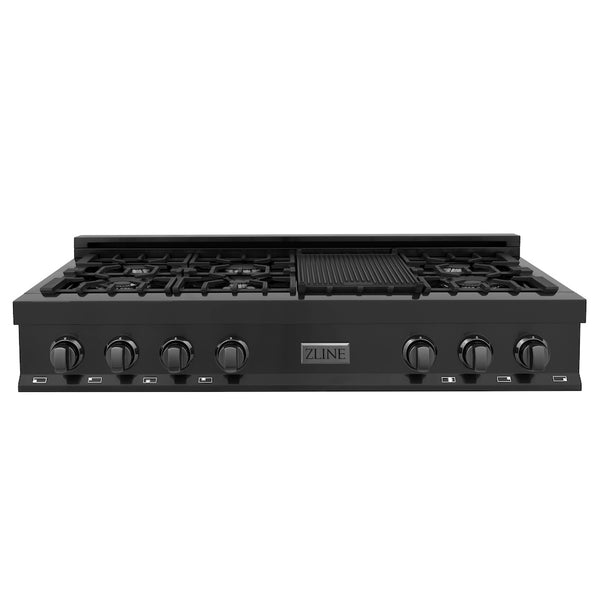 ZLINE 48 in. Classic Gas Rangetop with 8 Burners and Porcelain Cooktop in Black Stainless Steel, Open Box-Great Condition