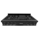 ZLINE Autograph Edition 48 in. Legacy Gas Rangetop with 7 Burners and Porcelain Cooktop in Black Stainless Steel with Polished Gold Accents, Open Box-Great Condition