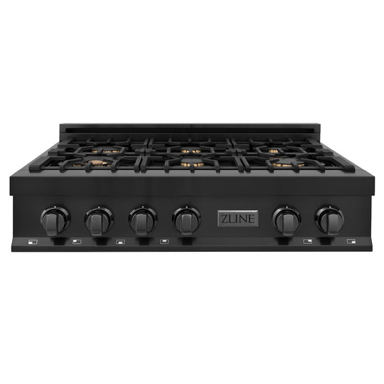 ZLINE 36 in. Legacy Gas Rangetop with 6 Brass Burners and Porcelain Cooktop in Black Stainless Steel (RTB-BR-36)