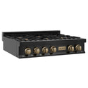 ZLINE Autograph Edition 36 in. Legacy Gas Rangetop with 6 Burners and Porcelain Cooktop in Black Stainless Steel with Champagne Bronze Accents, Open Box-Great Condition