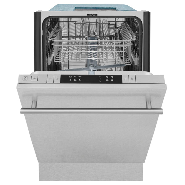 ZLINE 18 in. Compact Top Control Built-In Dishwasher with Satin Stainless Steel Panel and Stainless Steel Tub with Modern Style Handle, 52dBa (DW-SN-18)