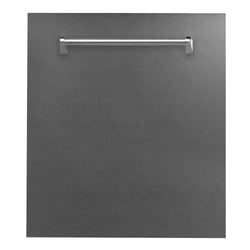 ZLINE 24 in. Top Control Dishwasher with Fingerprint Resistant Stainless Steel Panel and Traditional Style Handle, 52dBa (DW-SN-H-24) front, closed.