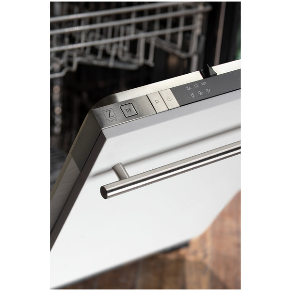 ZLINE 18 in. Compact White Matte Top Control Built-In Dishwasher with Stainless Steel Tub and Modern Style Handle, 52dBa (DW-WM-H-18)
