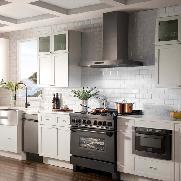 ZLINE 30 in. Convertible Vent Wall Mount Range Hood in Black Stainless Steel, Handle Open Box-Good Condition