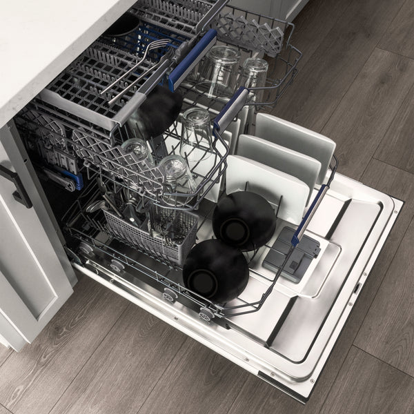 ZLINE Autograph Edition 24 in. Tallac Series 3rd Rack Dishwasher with Auto Door Open Drying, 51dBa, Stainless Steel Panel with Matte Black Handle (DWVZ-304-24-MB)