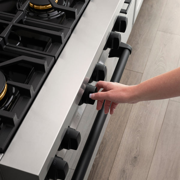 ZLINE Autograph Edition 30 in. 4.0 cu. ft. Legacy Dual Fuel Range with 4 Burner Gas Cooktop and Electric Convection Oven in Stainless Steel and Matte Black Accents, Open Box-Great Condition
