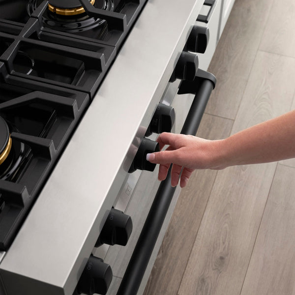ZLINE Autograph Edition 30 in. 4.0 cu. ft. Legacy Dual Fuel Range with 4 Burner Gas Cooktop and Electric Convection Oven in Stainless Steel and Matte Black Accents, Open Box-Good Condition