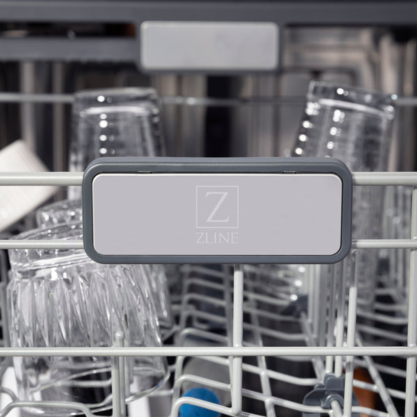 ZLINE Autograph Edition 24" Monument Series 3rd Rack Top Touch Control Tall Tub Dishwasher in Black Matte with Champagne Bronze Handle, 45dBa (DWMTZ-BLM-24-CB)