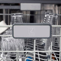 ZLINE Autograph Edition 24 in. Monument Series 3rd Rack Top Touch Control Tall Tub Dishwasher in Black Matte with Champagne Bronze Handle, 45dBa (DWMTZ-BLM-24-CB) close-up, logo on dish rack.