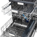 ZLINE Autograph Edition 24 in. Monument Series 3rd Rack Top Touch Control Tall Tub Dishwasher in Black Matte with Champagne Bronze Handle, 45dBa (DWMTZ-BLM-24-CB) close-up, dish racks, empty.