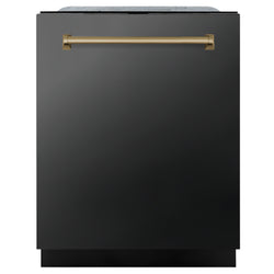 ZLINE Autograph Edition 24" Monument Series 3rd Rack Top Touch Control Tall Tub Dishwasher in Black Stainless Steel with Champagne Bronze Handle, 45dBa (DWMTZ-BS-24-CB)