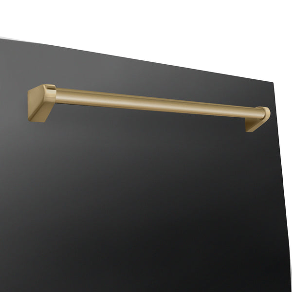 ZLINE Autograph Edition 24" Monument Series 3rd Rack Top Touch Control Tall Tub Dishwasher in Black Stainless Steel with Champagne Bronze Handle, 45dBa (DWMTZ-BS-24-CB)