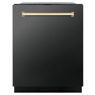 Buy gold ZLINE Autograph Edition 24&quot; 3rd Rack Top Touch Control Tall Tub Dishwasher in Black Stainless Steel with Accent Handle, 45dBa (DWMTZ-BS-24)