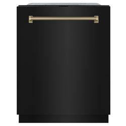 ZLINE Autograph Edition 24 in. Monument Series 3rd Rack Top Touch Control Tall Tub Dishwasher in Black Stainless Steel with Champagne Bronze Helix Handle, 45dBa (DWMTZ-BS-24-KCB)