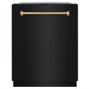 ZLINE Autograph Edition 24 in. Monument Series 3rd Rack Top Touch Control Tall Tub Dishwasher in Black Stainless Steel with Polished Gold Helix Handle, 45dBa (DWMTZ-BS-24-KG)
