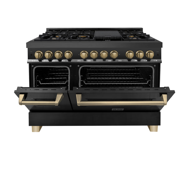 ZLINE Autograph Edition 48" 6.0 cu. ft. Dual Fuel Range with Gas Stove and Electric Oven in Black Stainless Steel with Accents (RABZ-48)