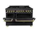 ZLINE Autograph Edition 48 in. 6.0 cu. ft. Legacy Dual Fuel Range with 7 Burner Gas Cooktop and 2 Electric Ovens in Black Stainless Steel and Champagne Bronze Accents (RABZ-48-CB)