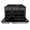 ZLINE Autograph Edition 48 in. 6.0 cu. ft. Legacy Dual Fuel Range with 7 Burner Gas Cooktop and 2 Electric Ovens in Black Stainless Steel and Champagne Bronze Accents, Open Box-Good Condition