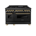 ZLINE Autograph Edition 48 in. 6.0 cu. ft. Legacy Dual Fuel Range with 7 Burner Gas Cooktop and 2 Electric Ovens in Black Stainless Steel and Champagne Bronze Accents, Open Box-Good Condition