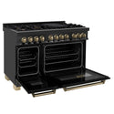 ZLINE Autograph Edition 48 in. 6.0 cu. ft. Legacy Dual Fuel Range with 7 Burner Gas Cooktop and 2 Electric Ovens in Black Stainless Steel and Champagne Bronze Accents, Open Box-Good Condition