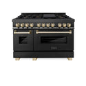 ZLINE Autograph Edition 48 in. 6.0 cu. ft. Legacy Dual Fuel Range with 7 Burner Gas Cooktop and 2 Electric Ovens in Black Stainless Steel and Polished Gold Accents, Open Box-Good Condition