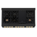 ZLINE Autograph Edition 48 in. 6.0 cu. ft. Legacy Dual Fuel Range with 7 Burner Gas Cooktop and 2 Electric Ovens in Black Stainless Steel and Polished Gold Accents, Open Box-Great Condition