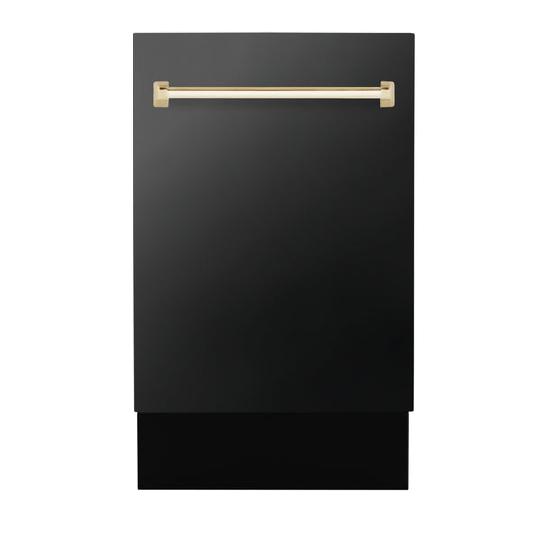 ZLINE Autograph Edition 18Ó Compact 3rd Rack Top Control Dishwasher in Black Stainless Steel with Accent Handle, 51dBa (DWVZ-BS-18)