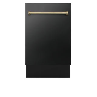 Buy gold ZLINE Autograph Edition 18Ó Compact 3rd Rack Top Control Dishwasher in Black Stainless Steel with Accent Handle, 51dBa (DWVZ-BS-18)