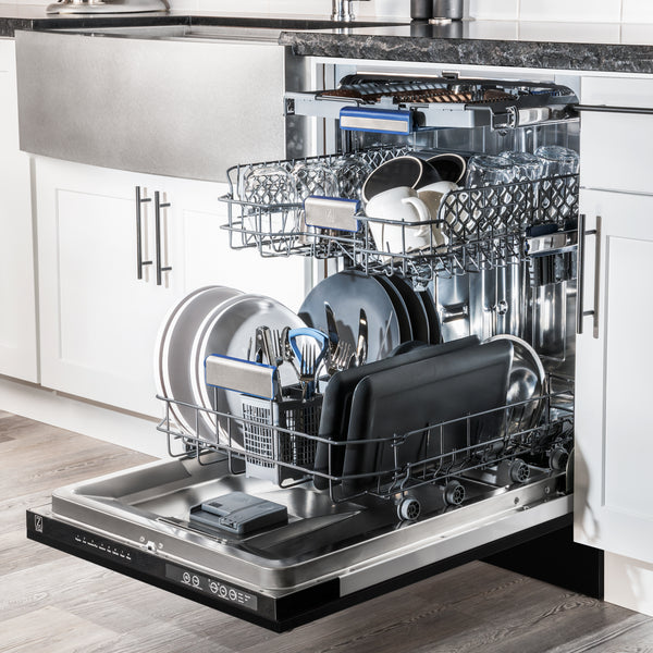 ZLINE Autograph Edition 18Ó Compact 3rd Rack Top Control Dishwasher in Black Stainless Steel with Accent Handle, 51dBa (DWVZ-BS-18)