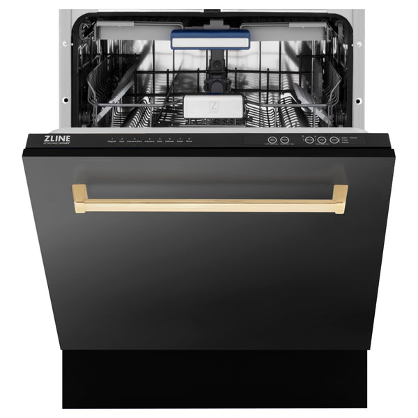 ZLINE Autograph Edition 24" 3rd Rack Top Control Tall Tub Dishwasher in Black Stainless Steel with Accent Handle, 51dBa (DWVZ-BS-24)