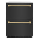 ZLINE Autograph Edition 24 in. Touchstone 168 Can Outdoor-Rated Dual Refrigerator Drawer with Black Stainless Steel Doors and Champagne Bronze Handles (RDSOZ-BS-24-CB)