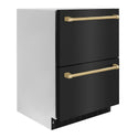 ZLINE Autograph Edition 24 in. Touchstone 168 Can Outdoor-Rated Dual Refrigerator Drawer with Black Stainless Steel Doors and Champagne Bronze Handles (RDSOZ-BS-24-CB)