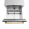 ZLINE Autograph Edition 24 in. Touchstone 168 Can Outdoor-Rated Dual Refrigerator Drawer with Black Stainless Steel Doors and Polished Gold Handles (RDSOZ-BS-24-G)