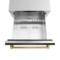 ZLINE Autograph Edition 24 in. Touchstone 168 Can Outdoor-Rated Dual Refrigerator Drawer with Black Stainless Steel Doors and Polished Gold Handles (RDSOZ-BS-24-G)