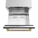 ZLINE Autograph Edition 24 in. Touchstone 168 Can Outdoor-Rated Dual Refrigerator Drawer with Black Stainless Steel Doors and Champagne Bronze Helix Handles (RDSOZ-BS-24-KCB)
