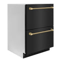 ZLINE Autograph Edition 24 in. Touchstone 168 Can Outdoor-Rated Dual Refrigerator Drawer with Black Stainless Steel Doors and Champagne Bronze Helix Handles (RDSOZ-BS-24-KCB)