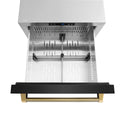 ZLINE Autograph Edition 24 in. Touchstone 168 Can Outdoor-Rated Dual Refrigerator Drawer with Black Stainless Steel Doors and Polished Gold Helix Handles (RDSOZ-BS-24-KG)