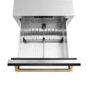 ZLINE Autograph Edition 24 in. Touchstone 168 Can Outdoor-Rated Dual Refrigerator Drawer with Black Stainless Steel Doors and Polished Gold Helix Handles (RDSOZ-BS-24-KG)