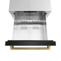 ZLINE Autograph Edition 24 in. Touchstone 168 Can Outdoor-Rated Dual Refrigerator Drawer with Black Stainless Steel Doors and Polished Gold Helix Handles (RDSOZ-BS-24-KG)
