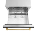ZLINE Autograph Edition 24 in. Touchstone 168 Can Outdoor-Rated Dual Refrigerator Drawer with Black Stainless Steel Doors and Polished Gold Helix Handles (RDSOZ-BS-24-KG)