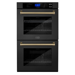 Buy champagne-bronze ZLINE 30&quot; Autograph Edition Double Wall Oven with Self Clean and True Convection in Black Stainless Steel (AWDZ-30-BS)