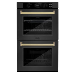 ZLINE 30 in. Autograph Edition Professional True Convection Double Wall Oven with Air Fry and Self Clean in Black Stainless Steel with Champagne Bronze Handles (WADBZ-30-CB)