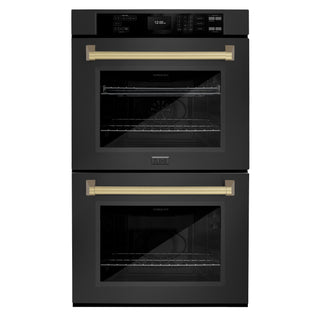 ZLINE 30 in. Autograph Edition Professional True Convection Double Wall Oven with Air Fry and Self Clean in Black Stainless Steel with Champagne Bronze Handles (WADBZ-30-CB)