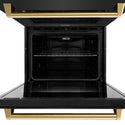 ZLINE 30 in. Autograph Edition Professional True Convection Double Wall Oven with Air Fry and Self Clean in Black Stainless Steel with Polished Gold Handles (WADBZ-30-G)