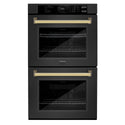 ZLINE 30 in. Autograph Edition Professional True Convection Double Wall Oven with Air Fry and Self Clean in Black Stainless Steel with Polished Gold Handles (WADBZ-30-G)