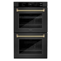 ZLINE Autograph Edition 30 in. Professional True Convection Double Wall Oven with Air Fry and Self Clean in Black Stainless Steel with Champagne Bronze Helix Handles (WADBZ-30-KCB)
