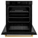 ZLINE 30 in. Autograph Edition Professional True Convection Single Wall Oven with Air Fry and Self Clean in Black Stainless Steel with Champagne Bronze Handle (WASBZ-30-CB)