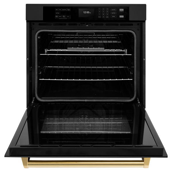 ZLINE 30 in. Autograph Edition Professional True Convection Single Wall Oven with Air Fry and Self Clean in Black Stainless Steel with Champagne Bronze Handle (WASBZ-30-CB)