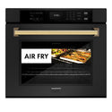 ZLINE 30 in. Autograph Edition Professional True Convection Single Wall Oven with Air Fry and Self Clean in Black Stainless Steel with Polished Gold Handle (WASBZ-30-G)