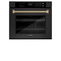 ZLINE Autograph Edition 30 in. Professional True Convection Single Wall Oven with Air Fry and Self Clean in Black Stainless Steel with Champagne Bronze Helix Handle (WASBZ-30-KCB)